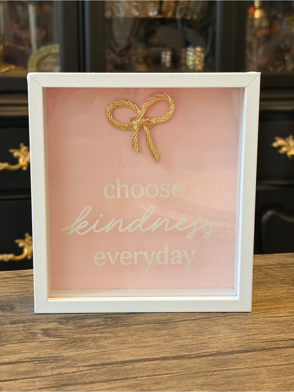 Choose Kindness Everyday Pink Art glass box with Gold Bow -6”x 6”